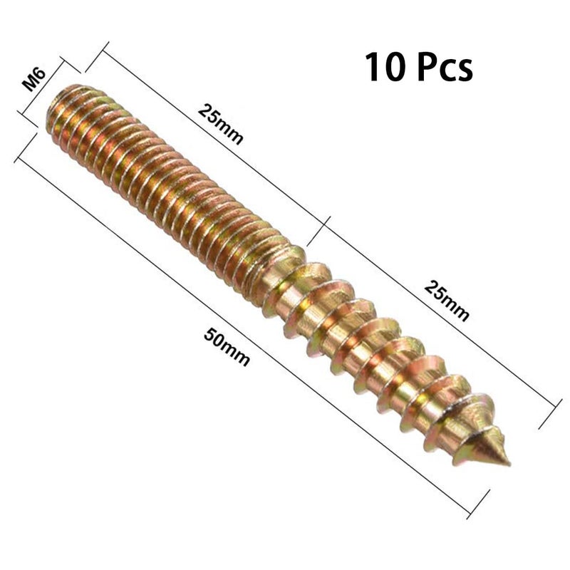 TOP-VIGOR 10Pcs M6x50mm Hanger Bolts, Double Headed Bolts Self Tapping Screw, Double Ended Dowel Screws, Screw Dowels Hanger, Threaded Lag Wood Screws and Machine Bolts for Wood Joint Furniture - Image 2